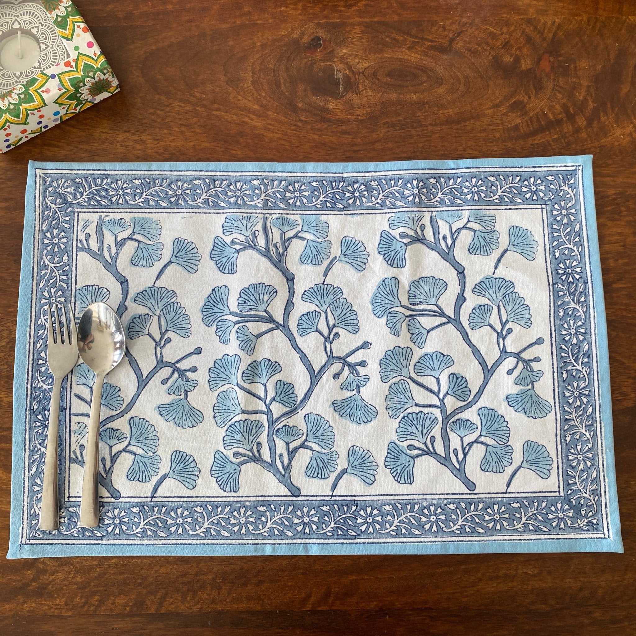 Gulshan Hand Block Print Placemats, 12" x 18", Set of 6 - Coral Slub -